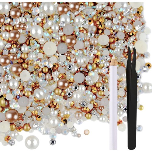 50g mix halbperlen - 50g, strass